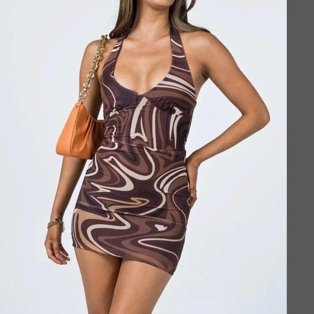 Princess Polly Chrissy Mini Dress Brown Swirl